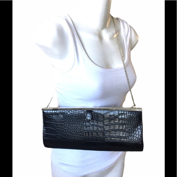 Aldo Vintage Black Embossed Silver Chain Bag evening retro 80’s -90’s - Picture 1 of 9